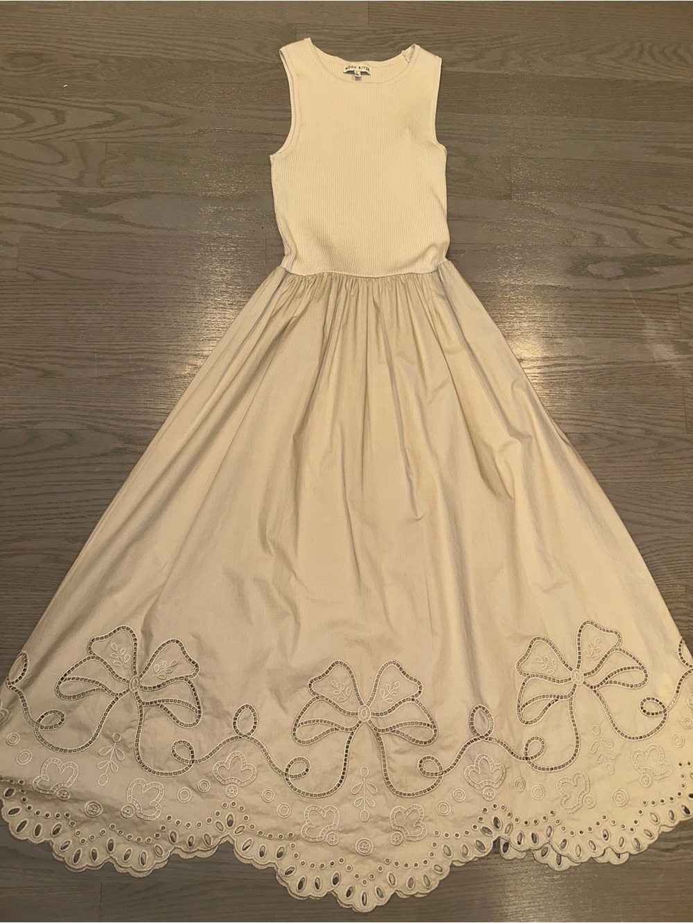 Moon River Cream Sleeveless Maxi Dress with Embroidered Hem